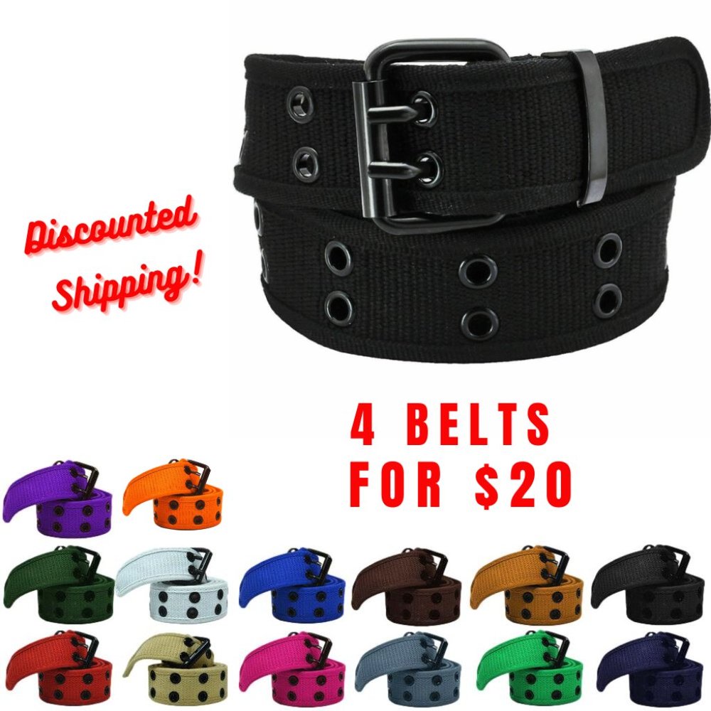 Unisex 100% Cotton Canvas Belt Double Grommet Two Hole Heavy Duty Men's Women's